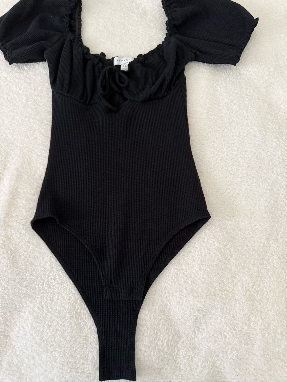 Topshop Black Ribbed Puff Sleeve Bodysuit